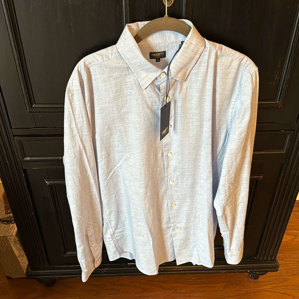 Faherty Reserve Mens Shirt Medium Knit blue Long Sleeve Casual buttonup NWT